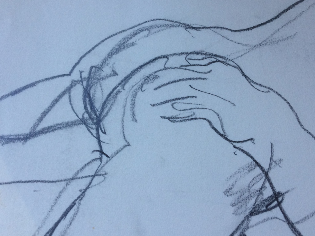 Aat Veldhoen: houtskoolschets, vrijend naakt paar. kopen? Bied vanaf 35!