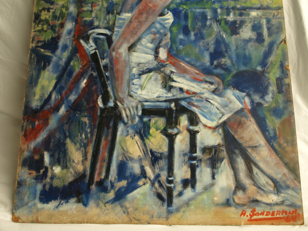 Arnold Sonderman : Olieverf op board – Vrouw op stoel – gesigneerd – 1964 kopen? Bied vanaf 50!