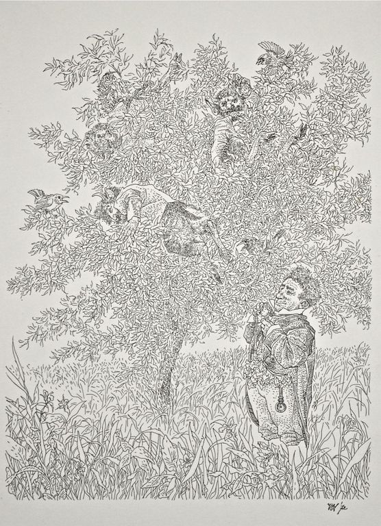 Peter Vos: Litho. Fantasiedieren in boom verkocht voor € 120!