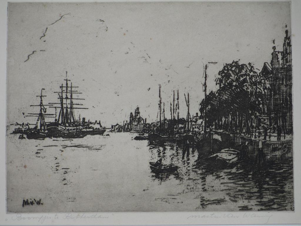 Martin van Waning, Boompjes te Rotterdam, Ets verkocht voor € 45!