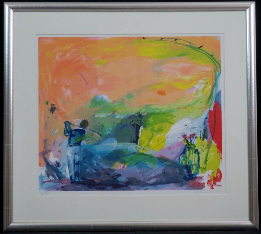 Jan van Diemen: Zeefdruk, Golfer - Ingelijst kopen? Bied vanaf 50!