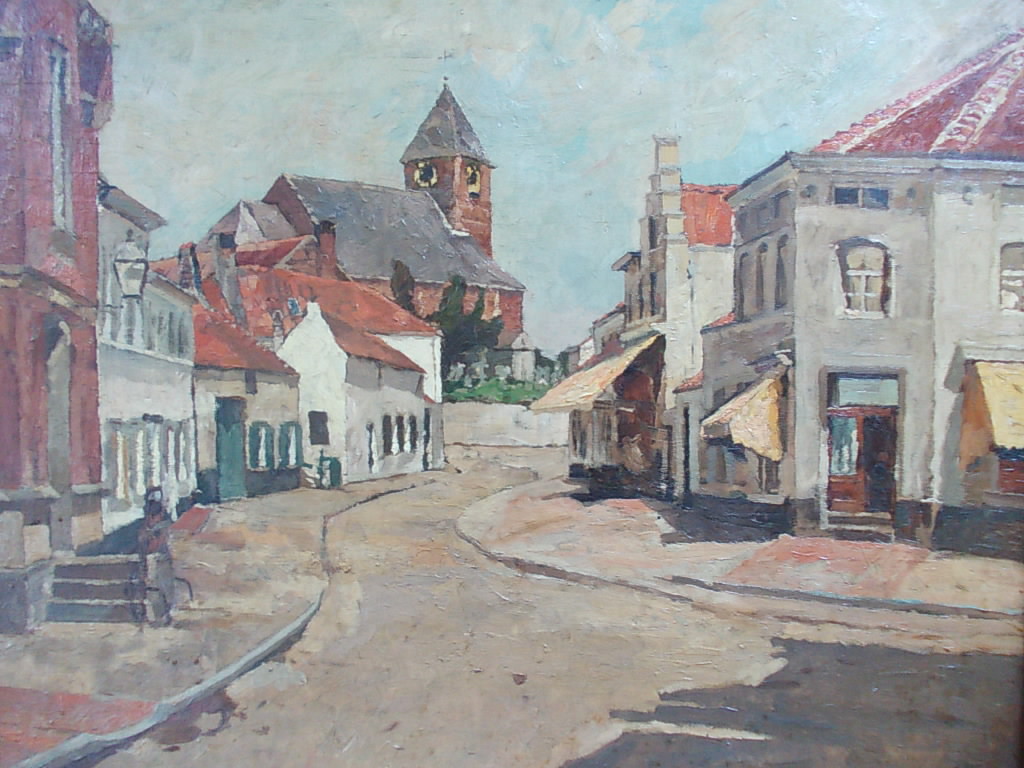 Leon Huygens, Dorpsgezicht op Woluwe, olieverf op doek, GROOT werk! kopen? Bied vanaf 150!