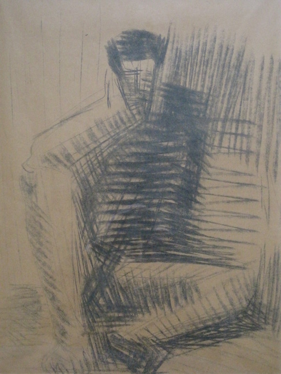 Wessel Couzijn 1912-1984 - houtskooltek. zittende man - gesigneerd 1950   kopen? Bied vanaf 1!