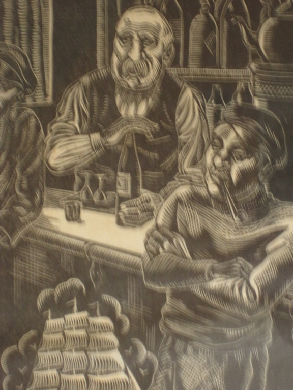 Bijzonder leuke houtsnede "in het Cafe" van Haags graficus Jan Franken 1896-1977 kopen? Bied vanaf 1!