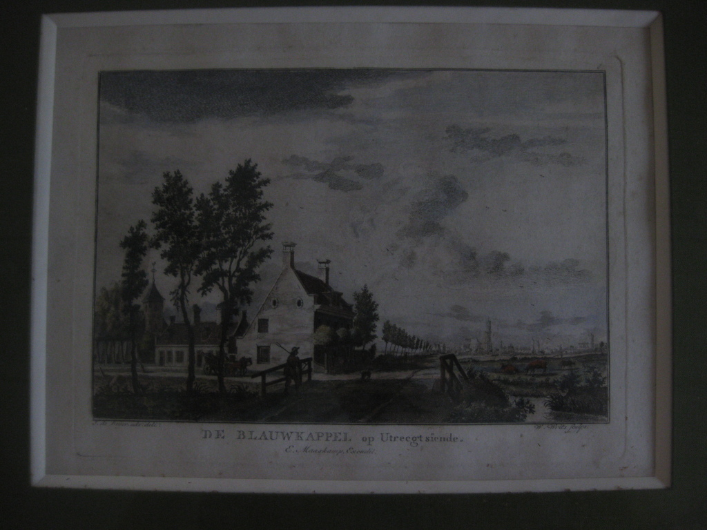 Handgekleurde kopergravure uit 1766 - De Blauwkappel op Utreegt siende - Willem (W) Writs - naar een tekening van J. de Beyer kopen? Bied vanaf 1!
