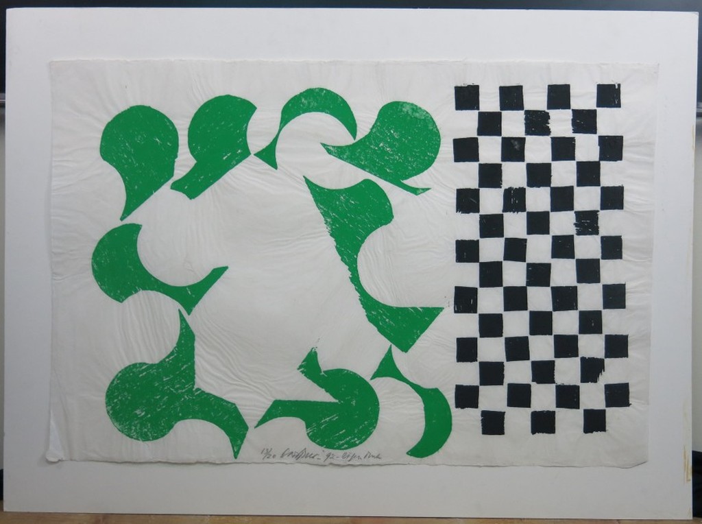 Carel Visser: Houtsnede, Schaakboordmotief   kopen? Bied vanaf 1!