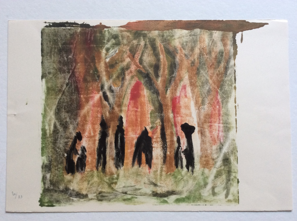 Irene Joffroy - figuren in bos - olieverf op papier kopen? Bied vanaf 1!