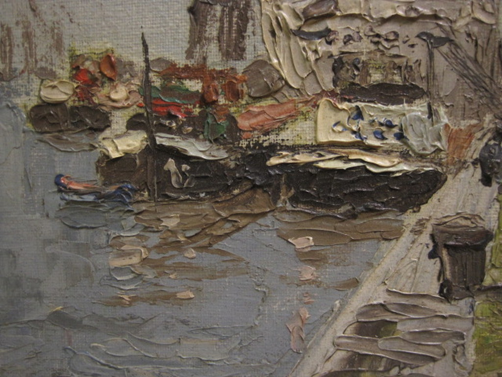 oud olieverf "Amsterdam boot lossen aan Oostelijke Handelskade"  kopen? Bied vanaf 1!