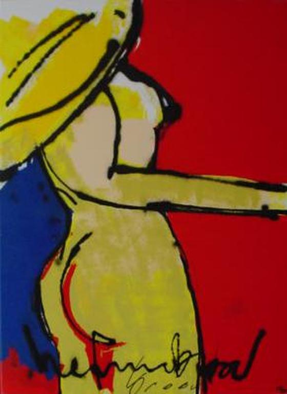 HERMAN BROOD, grote handgesigneerde zeefdruk op LINNEN: Naked Beauty kopen? Bied vanaf 1!