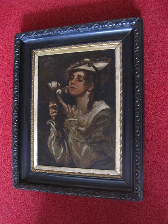 Fenomenaal 19e eeuws olieverf "Dame en Lelie" ongesigneerd en in originele lijst kopen? Bied vanaf 1!