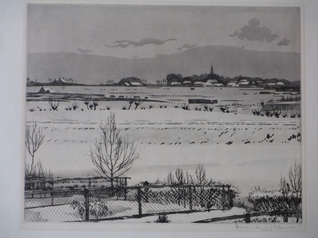 Herman van der Jagt, Voorschoten in de sneeuw, Ets kopen? Bied vanaf 30!