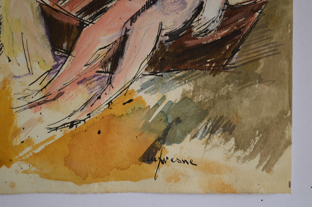 Charles Dufresne ( 1876-1938 ) aquarel-pen 60 x 40 3 mannen in St.Tropez (1932)  kopen? Bied vanaf 350!