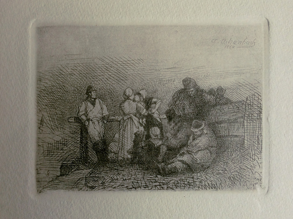 Andreas Achenbach - vroege ets 1862, ingelijst verkocht voor € 115!