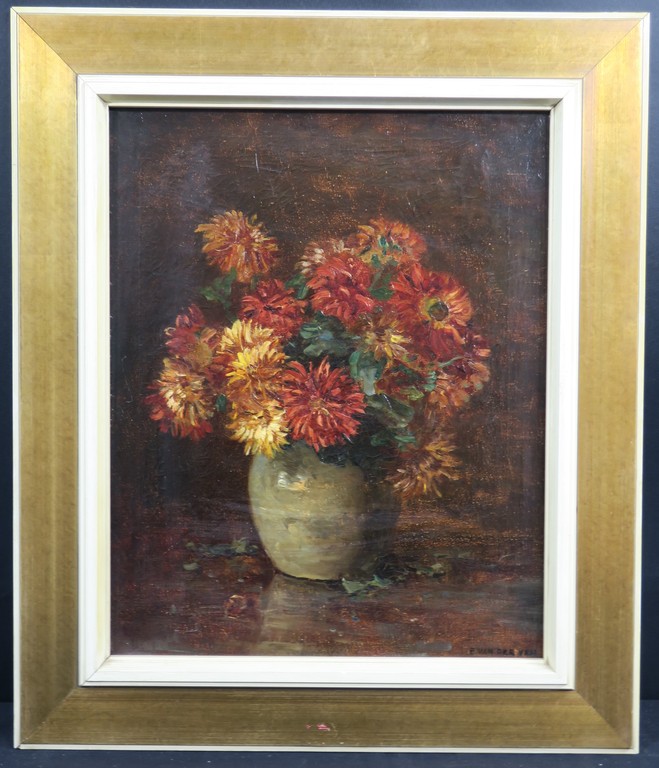 Emanuel van der Ven: Olieverf op doek, Bloemstilleven - Ingelijst verkocht voor € 100!