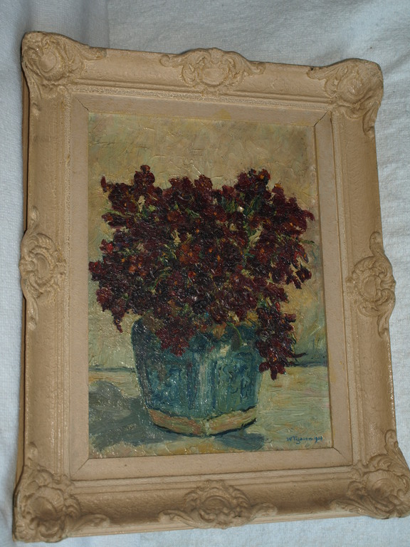 WILLEM TIJSSEN (1898-1979) –Olieverf –Vaas bloemen – Gesigneerd & ingelijst–1958 verkocht voor € 90!