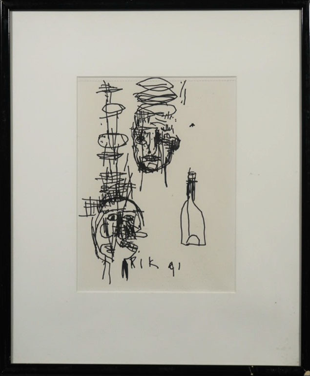 Rik van Iersel: Stifttekening, Z.T. Figuren - Ingelijst verkocht voor € 80!