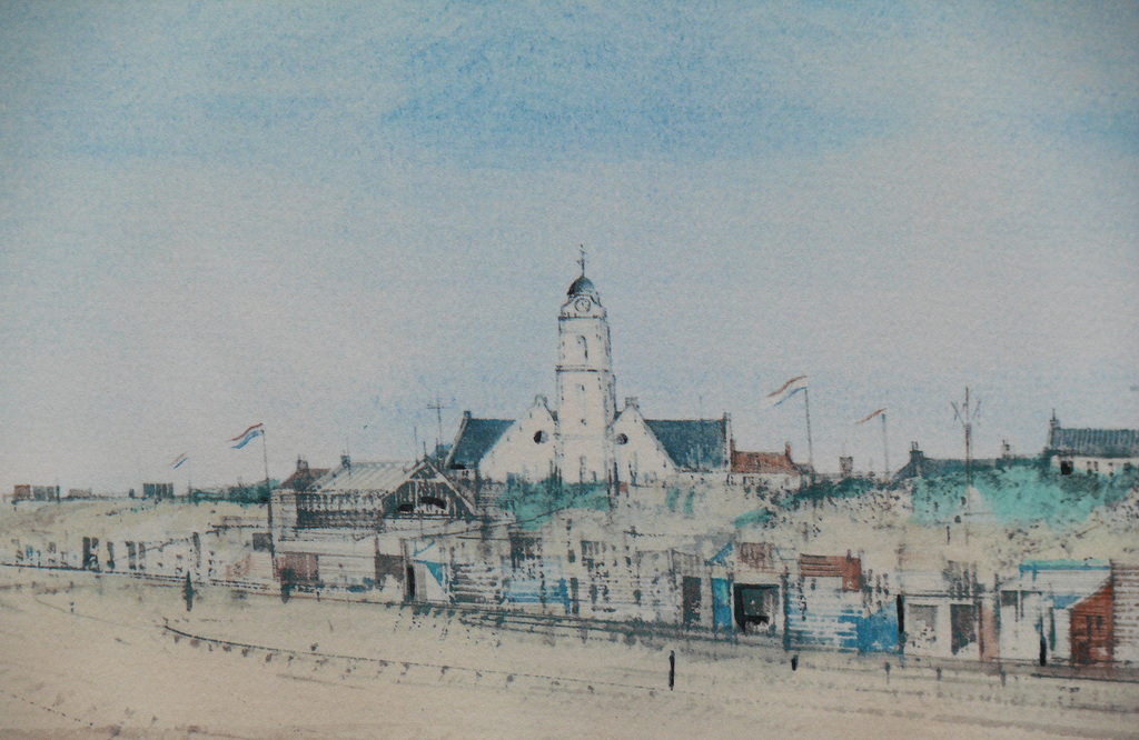 Ciano Siewert (1942): Kleurenlitho, Zicht op Katwijk kopen? Bied vanaf 68!