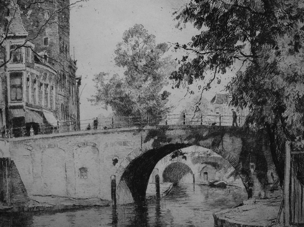 Hendrikus Roodenburg: Zicht op Oude Gracht en kasteel Oudaen Utrecht -ets 1926- kopen? Bied vanaf 50!