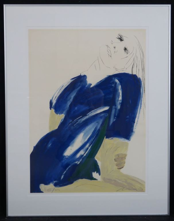 Jacqueline de Jong: Zeefdruk, Blauwe jurk - Ingelijst kopen? Bied vanaf 1!