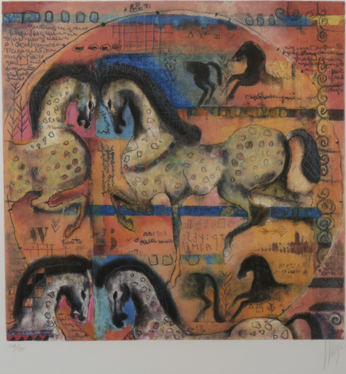 Astrid Engels: Litho, Etrurian war horses - Ingelijst verkocht voor € 40!