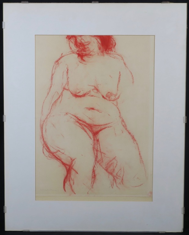 Nico Molenkamp: Krijttekening, Fat Lady - Ingelijst verkocht voor € 200!