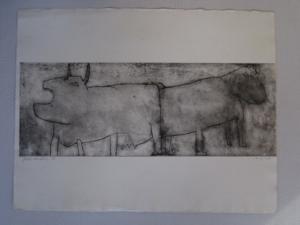 Grote UNICA E.D.1 Ets van Joyce van Rijn "Koe&Stier" UNICA E.D.1 handgesigneerd kopen? Bied vanaf 1!