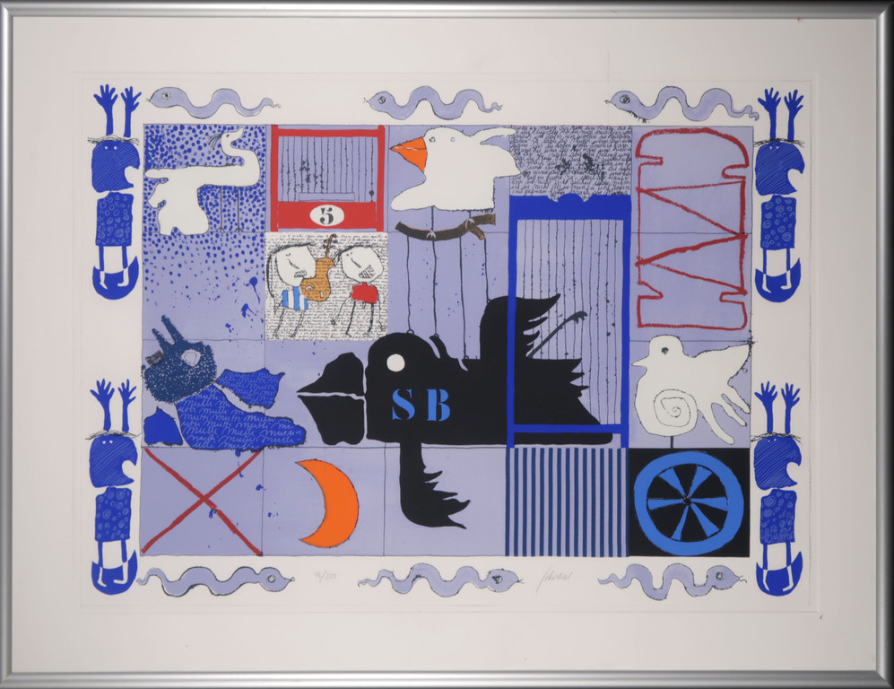 Christian Silvain: Zeefdruk, Oiseau noir - Ingelijst (Groot) verkocht voor € 60!