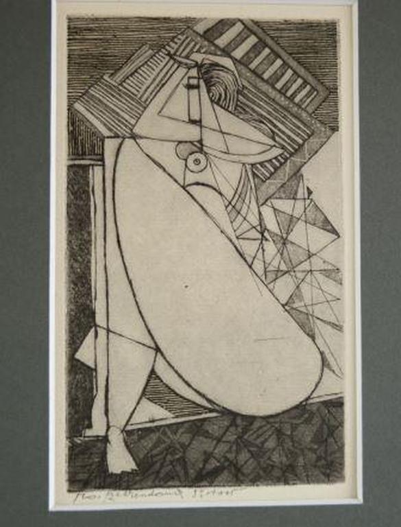 Theo Beerendonk, ets 10 x 17, 1970  ' Haar Dijen ' verkocht voor € 35!