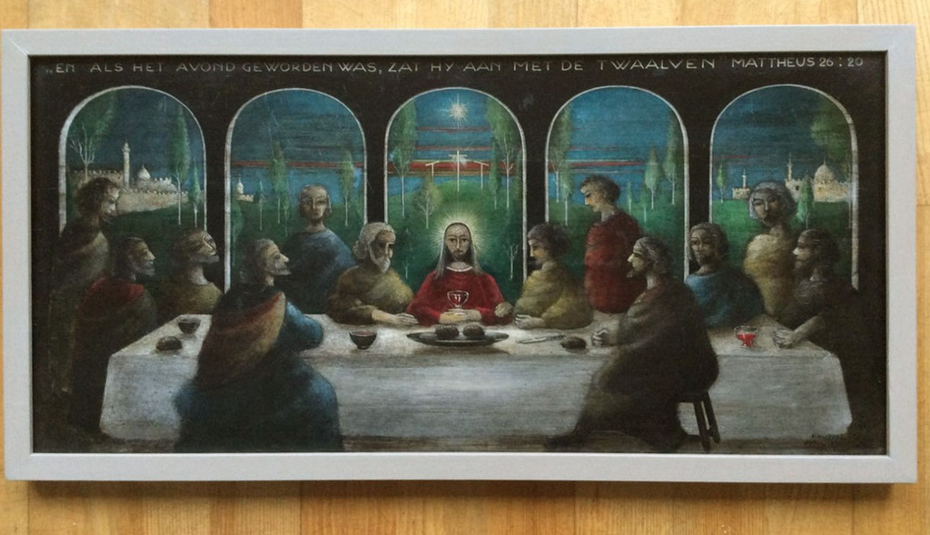 LAATSTE KANS! Nicolaas Huppes - Het Laatste Avondmaal - olieverf op hout, 1961 kopen? Bied vanaf 150!