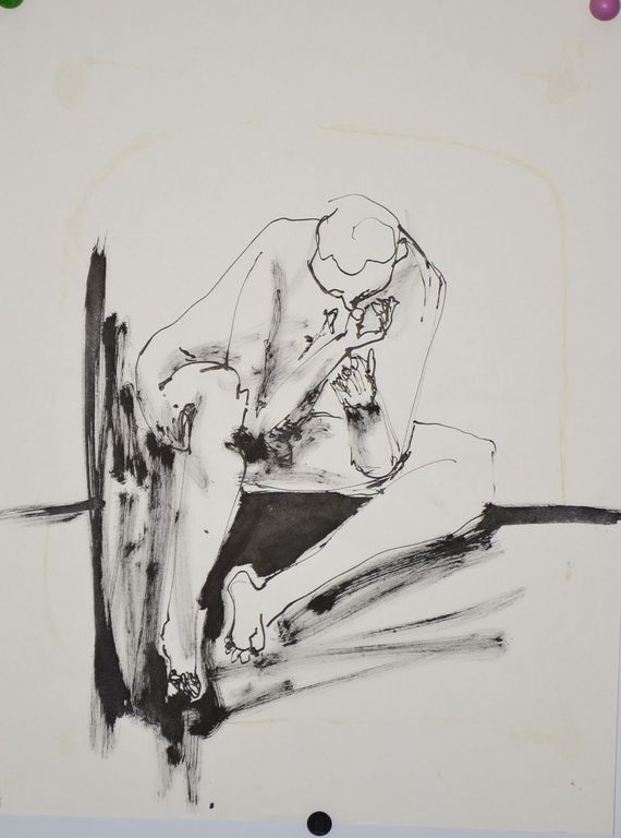 Henk Piek: Penseeltekening. Denkende man kopen? Bied vanaf 1!