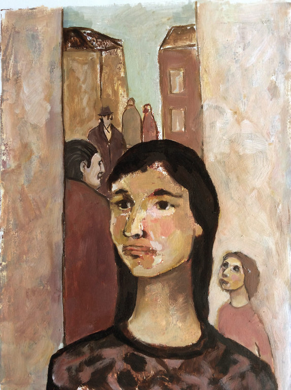 Straatscene - olieverf op karton - Irene Joffroy kopen? Bied vanaf 50!