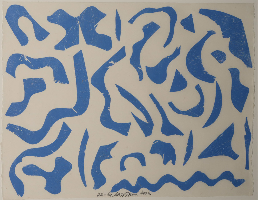 Carel Visser: Houtsnede op Japans papier, Z.T. (Blauw) - Ingelijst kopen? Bied vanaf 100!