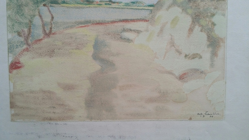 Albert Lamblot, Tekening, Landschap met figuren. kopen? Bied vanaf 8!