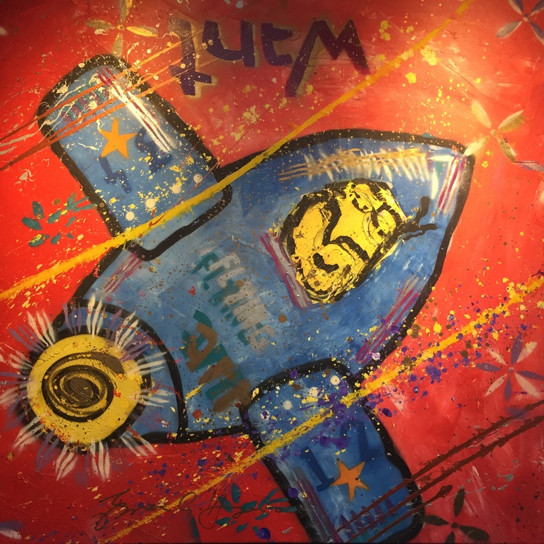 ESPEN GREGER HAGEN  vriend Herman Brood ) gemengde technieken op doek Titel:WANT kopen? Bied vanaf 199!