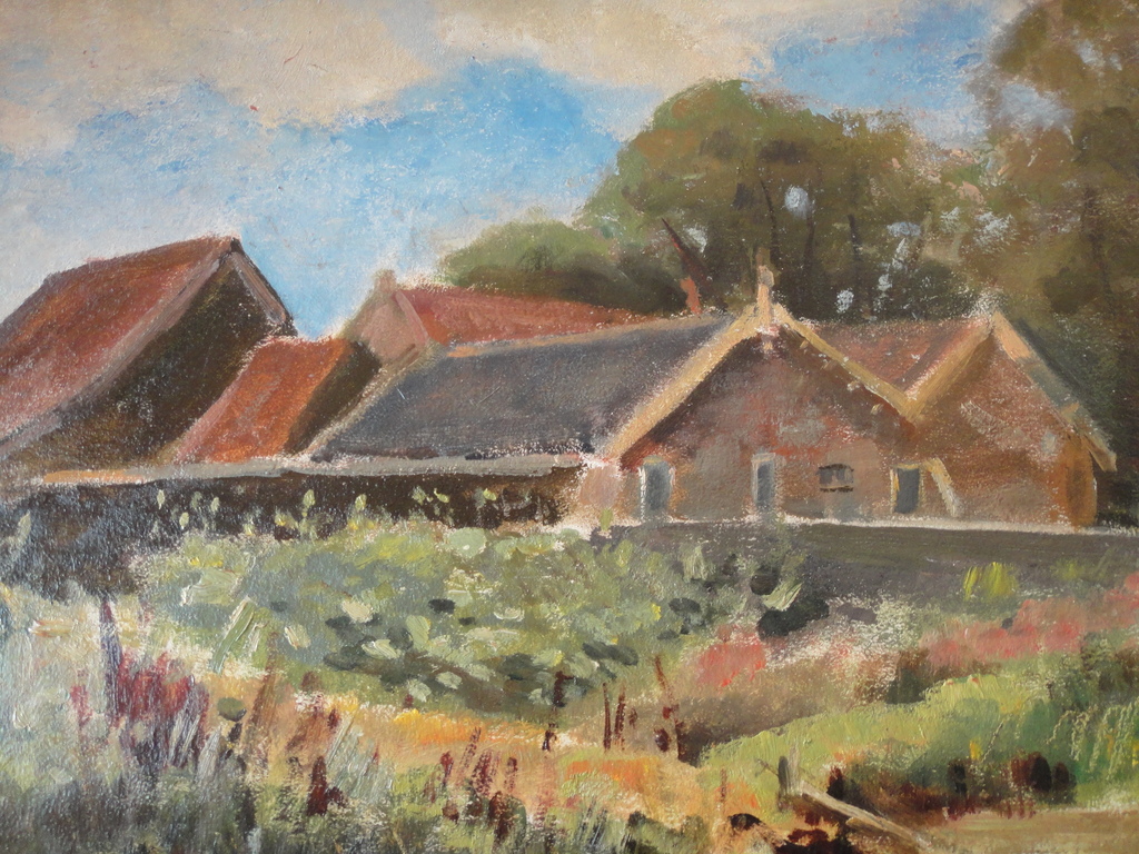 Johannes Baptista Crol, olieverf op board, 'boerderijen in landschap'. kopen? Bied vanaf 1!