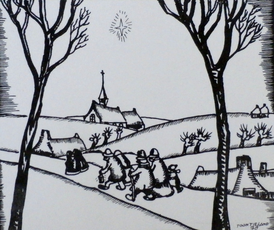 Toon Tieland - litho: gezellig kerstfeest en gezond 1979 - 1978 verkocht voor € 45!
