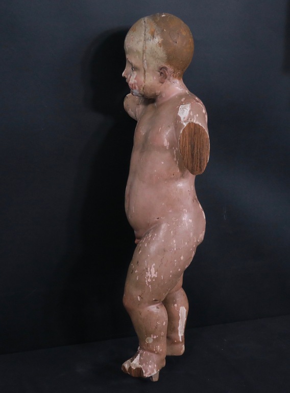 18e Eeuws sculptuur: Gestoken hout, polychroom beschilderd met glazen ogen kopen? Bied vanaf 150!