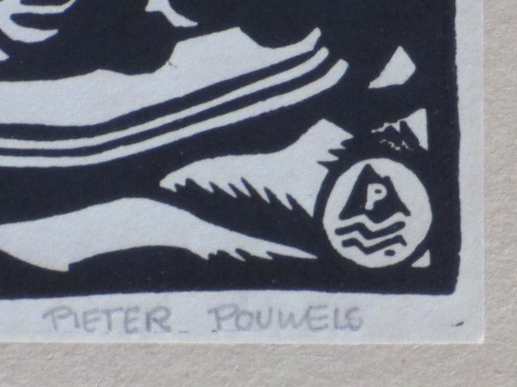 Pieter Pouwels, Stilleven met mandfles en druiven, Linosnede kopen? Bied vanaf 20!