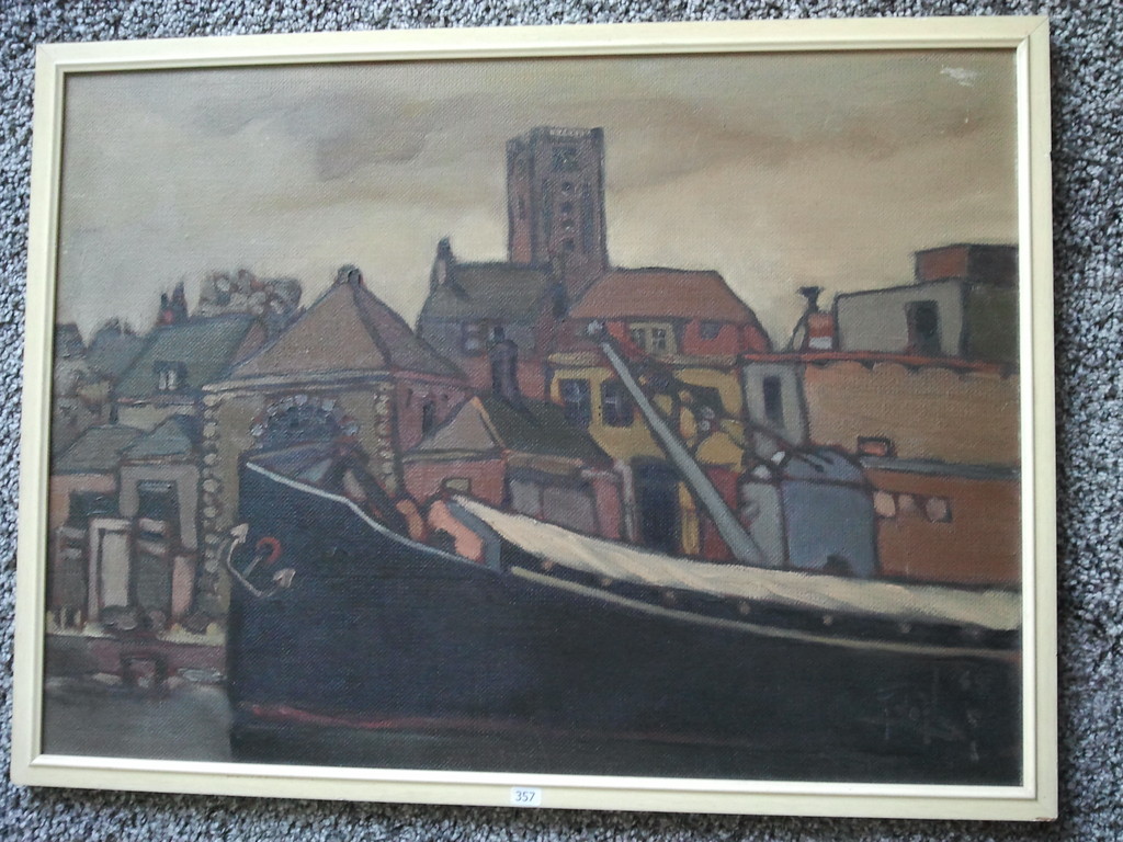 Stadsgezicht, olieverf op board, kopen? Bied vanaf 1!