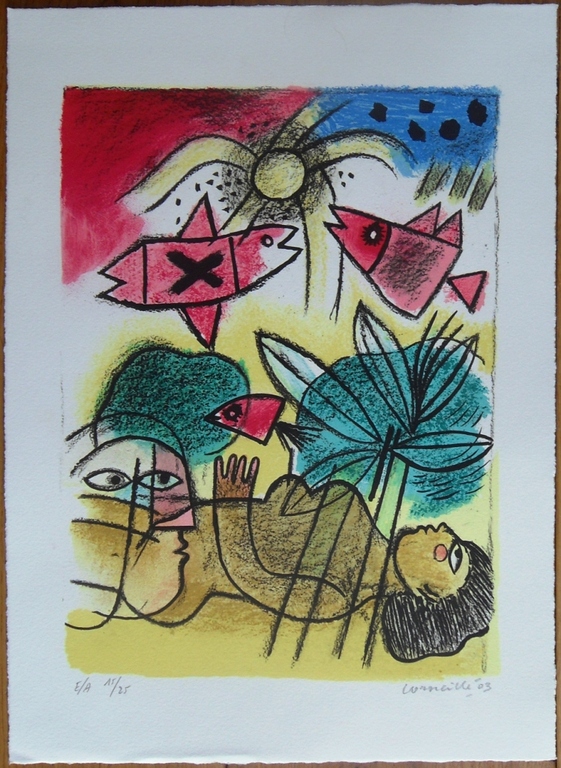 Corneille: Vrouw en vogels (litho)  verkocht voor € 159!