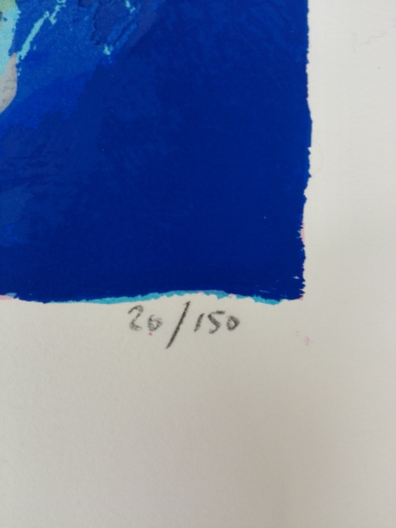 Charlotte Molenkamp, zeefdruk op papier, Titel: vogel in blauw kopen? Bied vanaf 75!