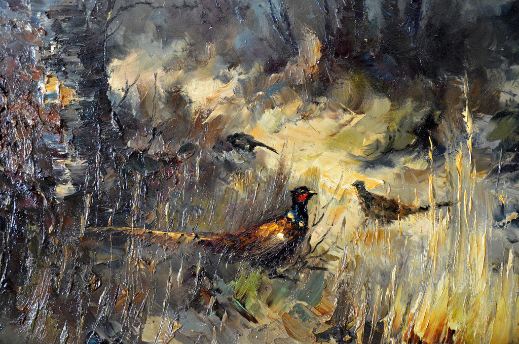 John Bevort (1917 - 1996)- "Fazanten in winters bos"- Indrukwekkend olieverf. kopen? Bied vanaf 365!