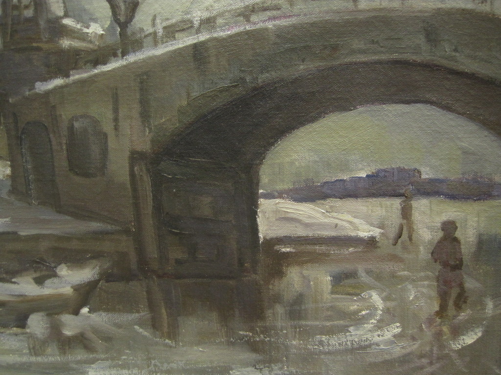 Mary Koekenbier (1942-) "winter in Alkmaar bij Molen van Piet" groot olieverf ! kopen? Bied vanaf 1!