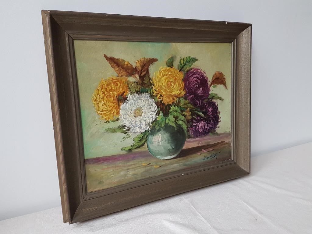 Jan van Vlaardingen (1913-1980), olieverf op paneel, Bolcrysanten op een vaas kopen? Bied vanaf 50!