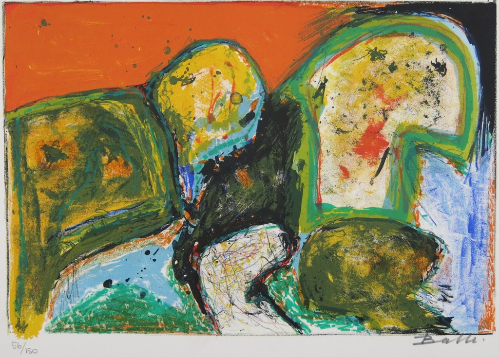 Mogens Balle: Kleurenlitho, Fantasiefiguren (CoBrA) verkocht voor € 115!