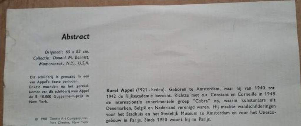 Karel Appel, zeefdruk op linnen Collectie Donald M. Bonnist kopen? Bied vanaf 275!