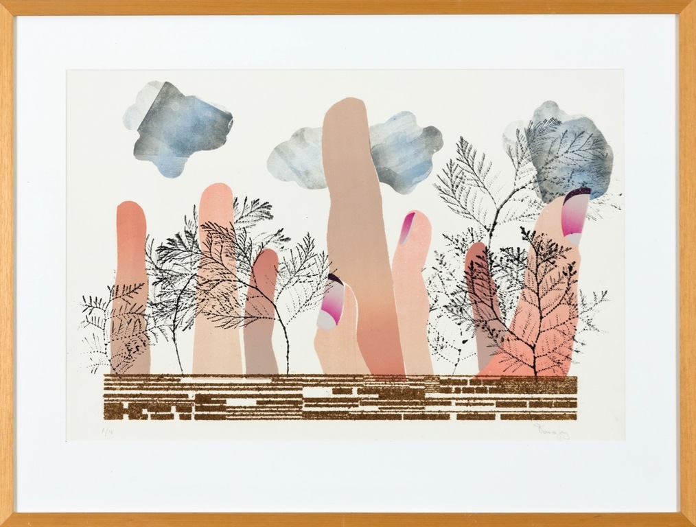 Frans de Jong: Sjabloondruk, Wat groeit - Ingelijst verkocht voor € 60!