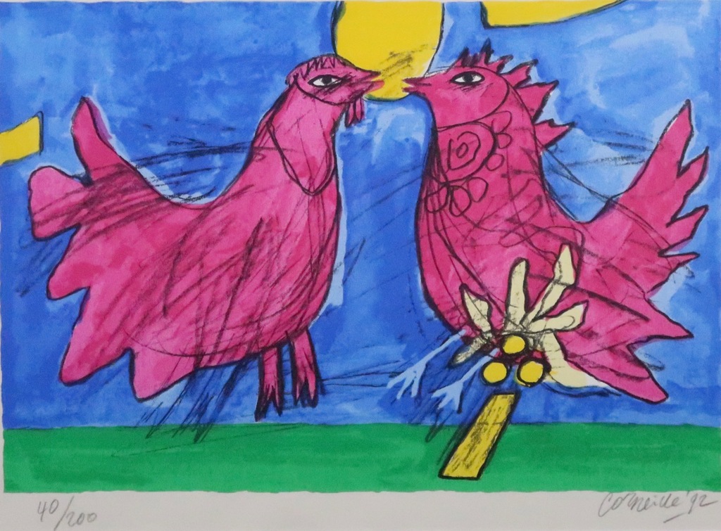 Corneille: Litho, Deux oiseaux dans une journée d'été - Ingelijst kopen? Bied vanaf 100!