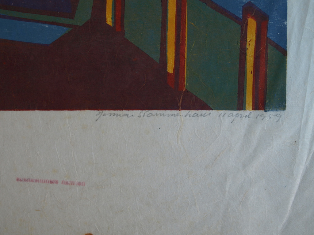 Herman Stammeshaus :  Houtsnede – Handelskade Amsterdam - 1959 kopen? Bied vanaf 1!