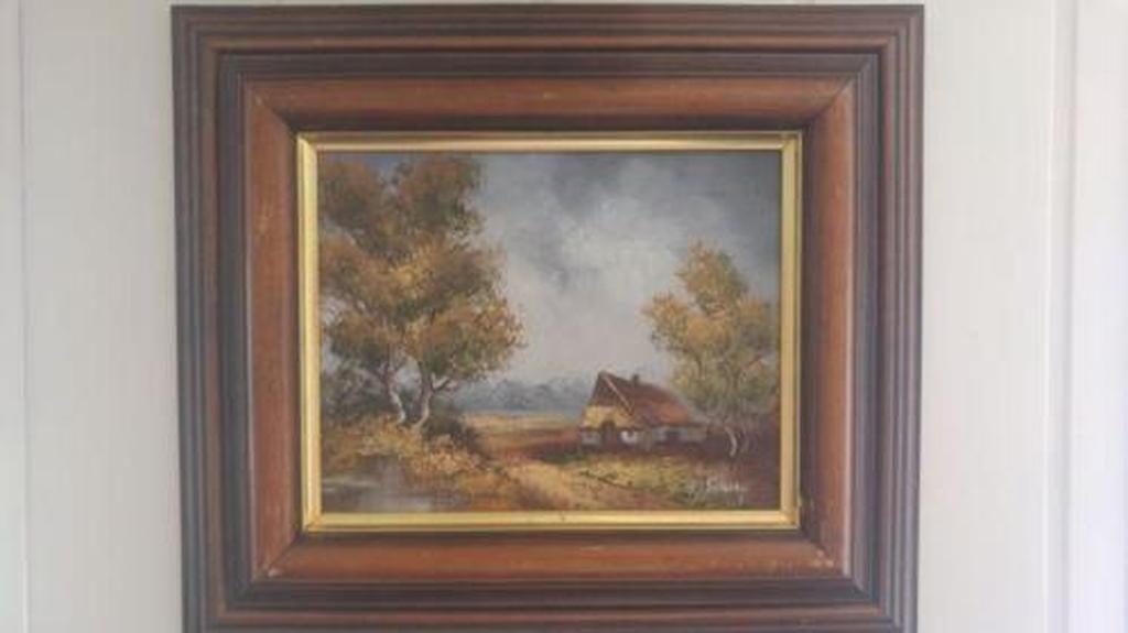 H. Knauf (1901-1976) olieverf op linnen, landschap hoeve kopen? Bied vanaf 15!